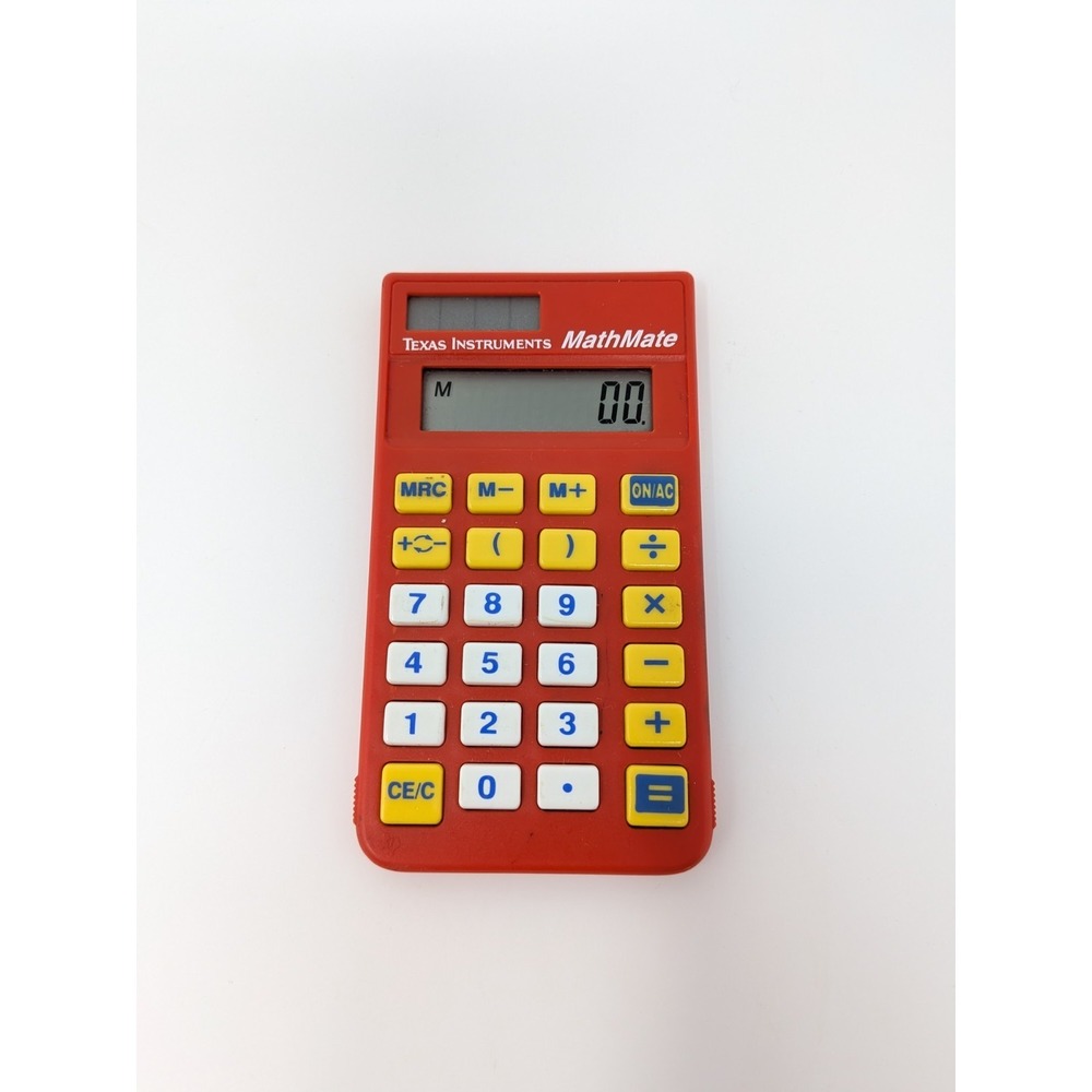 Vintage Red Texas Instruments Solar Calculator MathMate No Cover - Works